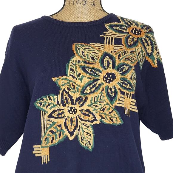 Vintage JH Collectibles Blue Cotton Blend Floral Design w/Embroidery Size Small - Picture 3 of 8